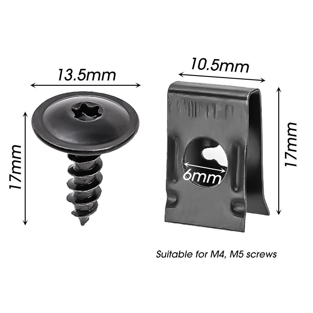 Bilsjälvskärande Skruvar Fästelement Metall U-klämmor Svarta Stjärnskruvshuvuden Omvandlingsdistanser för Fästning av Bilstötfångare Vingfästen