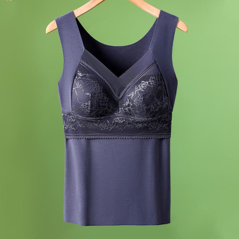 

Женский терможилет из бархата с начесом и кружевом с фиксированными чашками — двухсторонний, бесшовный и теплый для осени и зимы 3XL (160-180 jin)