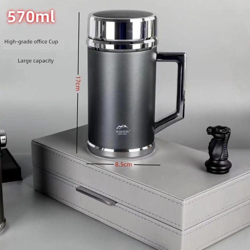 

Japanese Stainless Steel Thermos Cup with Handle for Men and Women, Household Tea Cup, Large Capacity Thermos Cup, Men s Water Cup 304 Liner High-Grade Gray 570ml Gift Box 6090