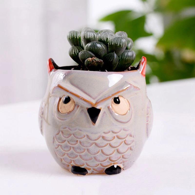 Home Garden Supplies Decoration Ceramic Flowerpots Miniature Model Cute Owl Succulent Flower Pot Planter Desktop Decorations