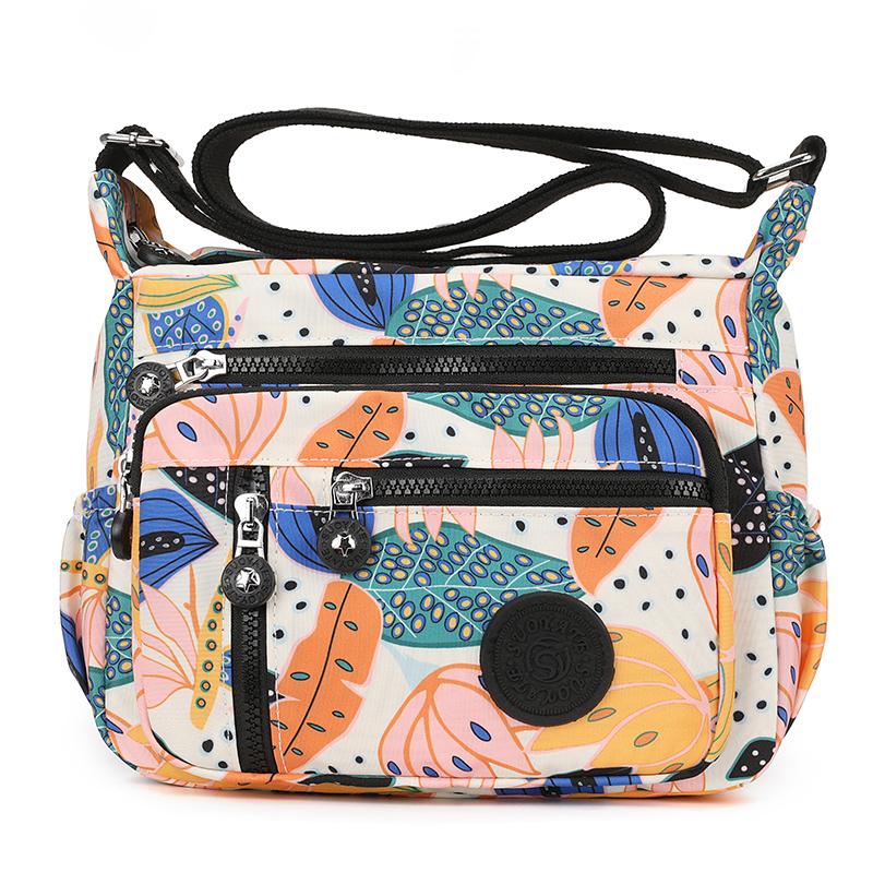 Women's Mobile Phone Bag Printed Nylon Shoulder Bag Crossbody Bag Middle-Aged Mother Bag Small Square Bag