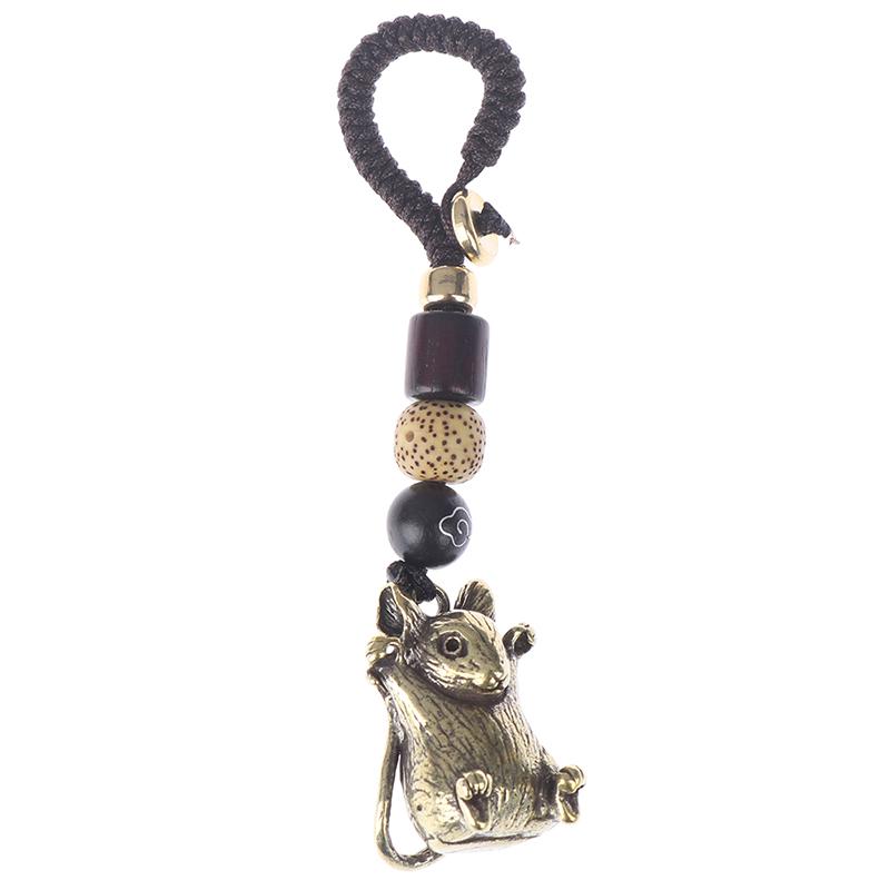 Buy 1Pc Zodiac Animals Rat Statue Key Chain Rings Pendants Metal Copper ...
