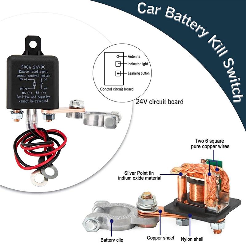 Portable Remote Battery Disconnect Switch, Remote Switch For Truck Car Switch Anti Theft, 24V 200A Remote Control Battery Switch чёрный