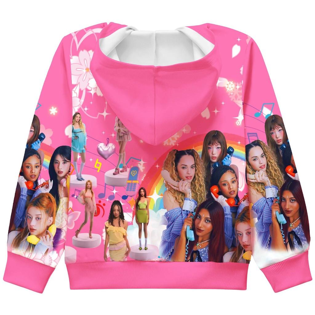 36378 Kids Girls KATSEYE Printed Long Sleeves Hooded Zipper Coat Jacket