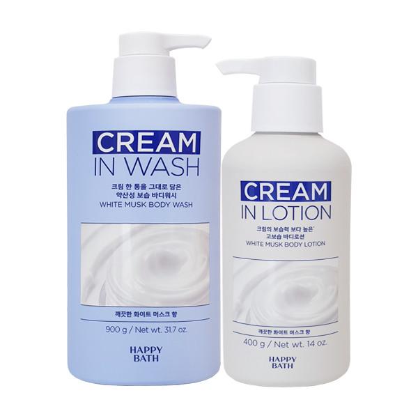 HAPPY BATH Cream-in-Lotion White Musk Body Wash 900g + Body Lotion 400g