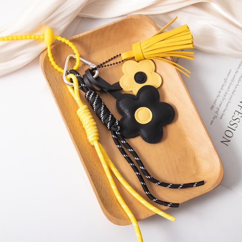 Yogodlns Exquisite Cute Faux Leather Flower Tassel Braided Rope Bag Charms Pendant For Handbag Purse Backpack Accessories