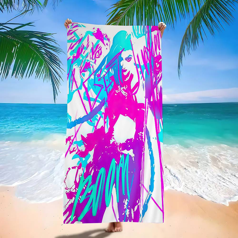 Cartoon Anime Game Arcane J-Jinx Main Art Bath Towel Microfiber Soft Water Absorbing Breathable For Kids Cartoon Beach Towel