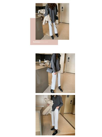 Blus för kvinnor i koreansk stil, enfärgad, långärmad - 2025 Vår/Höst Chic, Lös passform