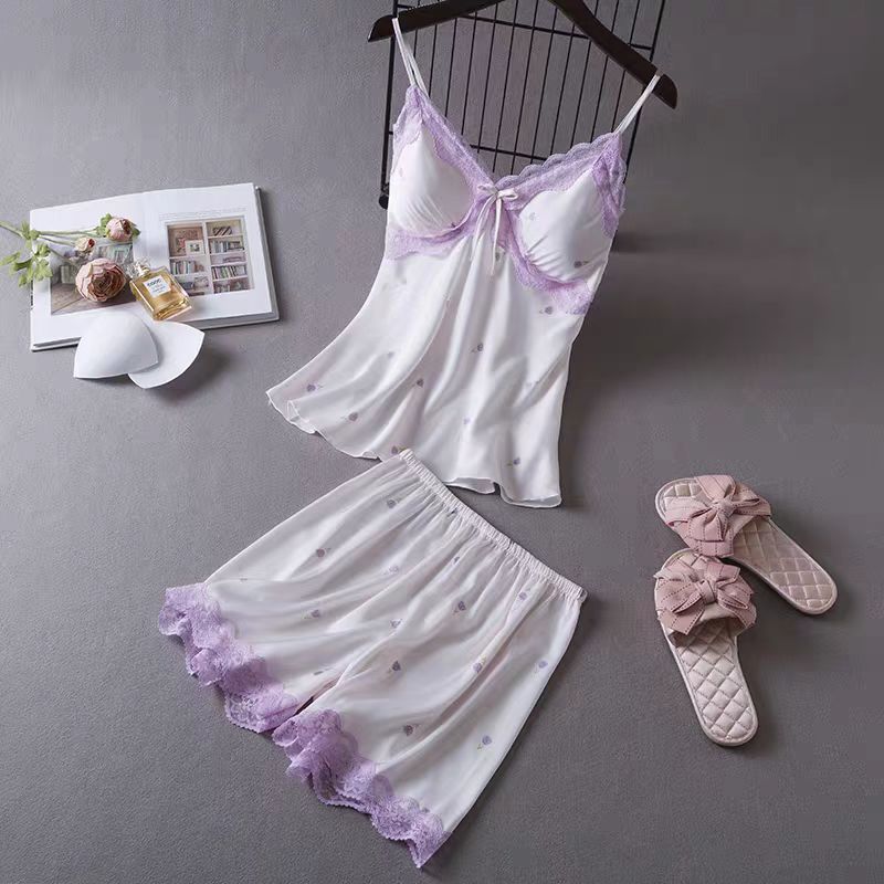 Pajamas sexy temptation women suspender nightgown nightgown set, imitation silk nightgown ice silk summer loungewear