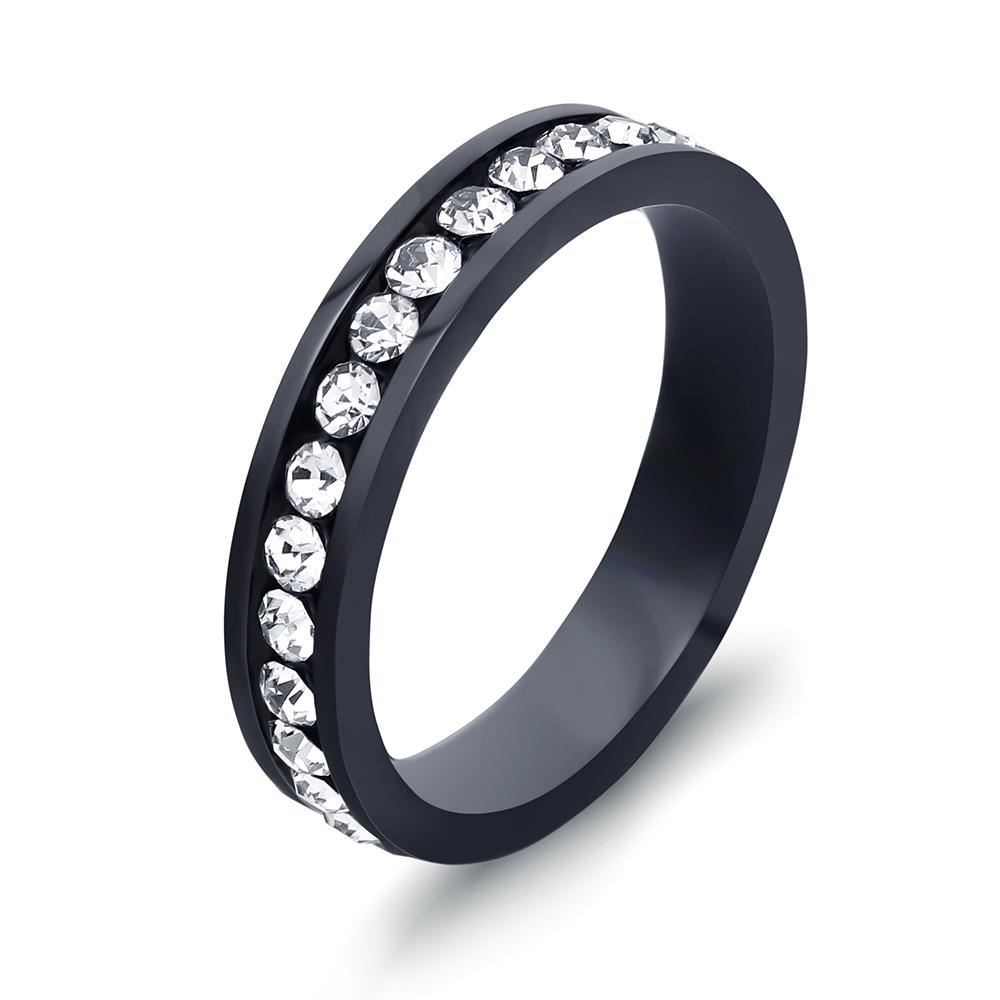 Wholesale of Versatile and Personalized 4MM Single-row Diamond-encrusted Couple Rings, Stainless Steel Rings and Accessories 6 чёрный