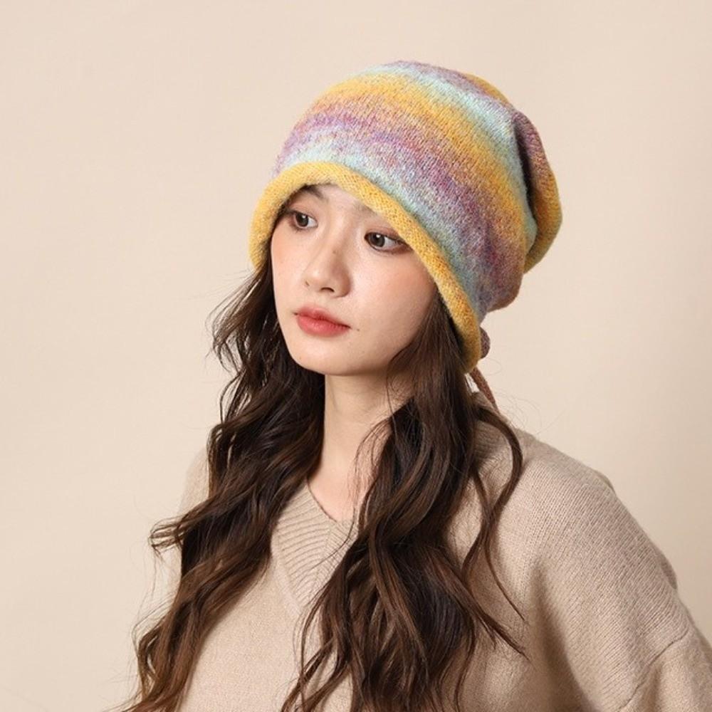 Rolled Brim Drawstring Beanies Hat Loose Pile Cap Simple Brimless Beanie Cap  Autumn Winter