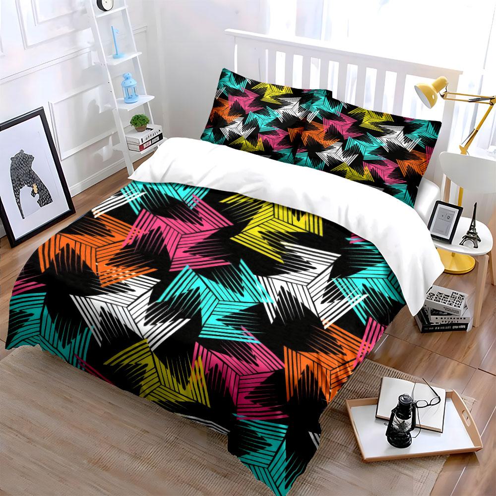 Colorful Geometric Three-Piece Set Design Kid'S And Adults' Bedroom Decor, Exquisite Three-Piece Bedding Set Gift