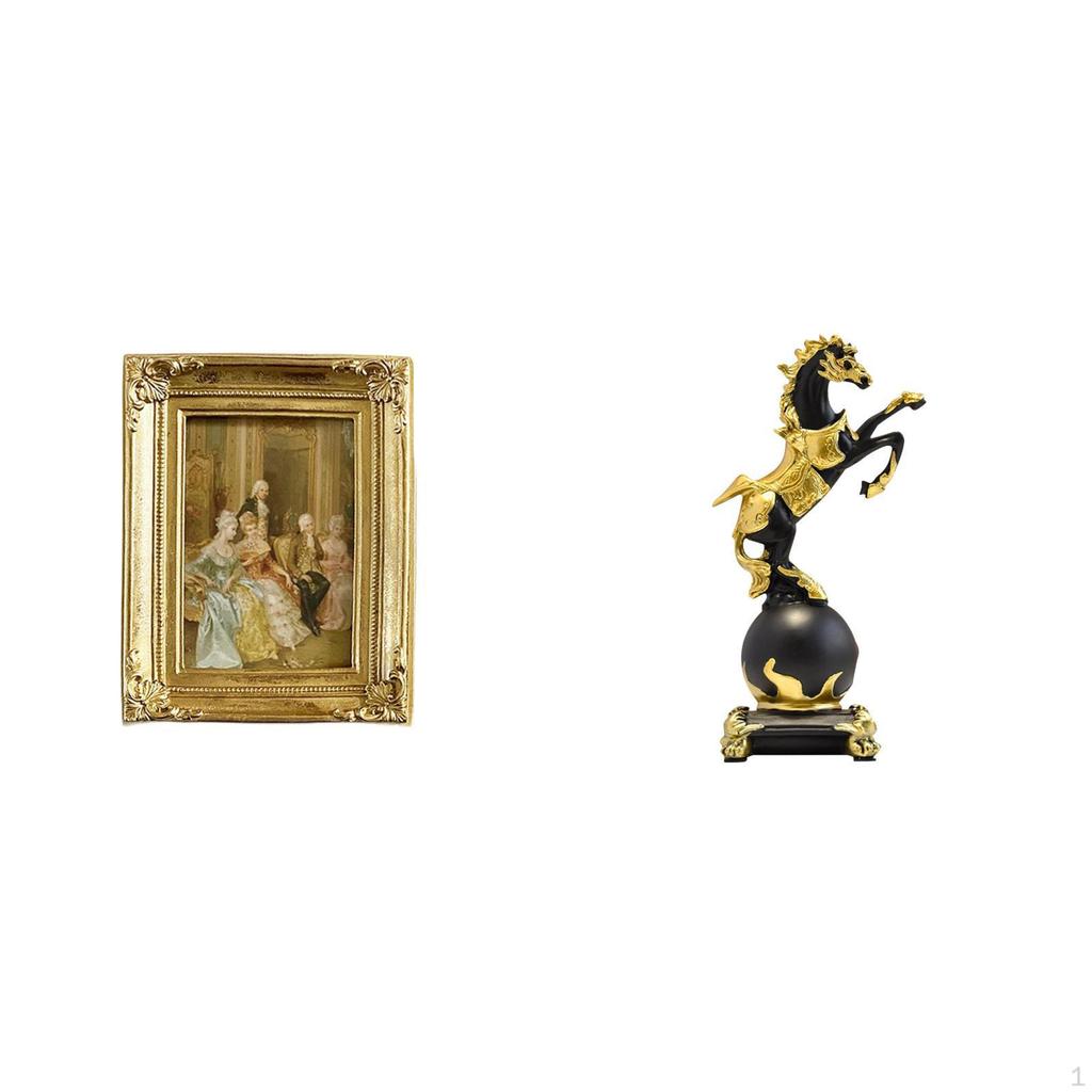 Resin Glass Photo Frame Card Display Holder with Horse Figurine Modern Statue Collection Tabletop