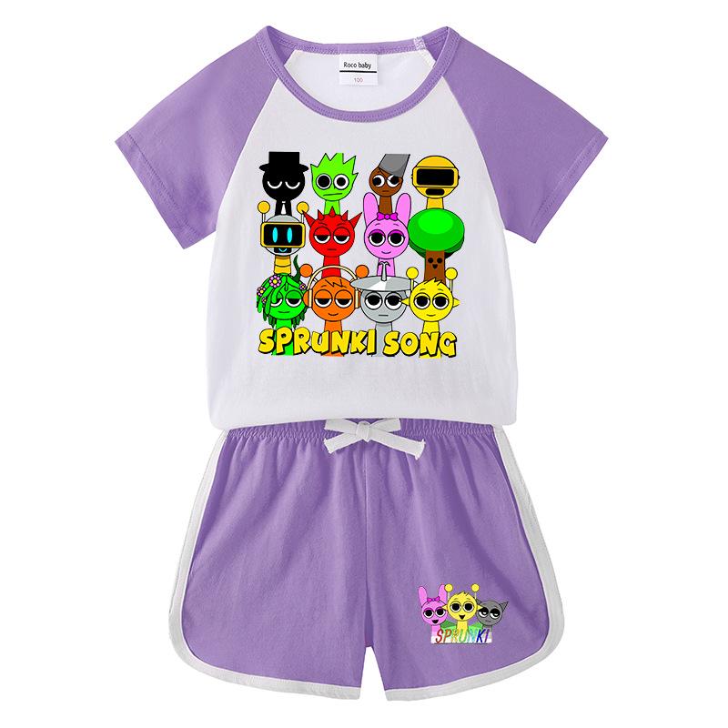 Kids' Summer Color Block Sports Set: Short Sleeve Tee & Hot Pants Two-Piece