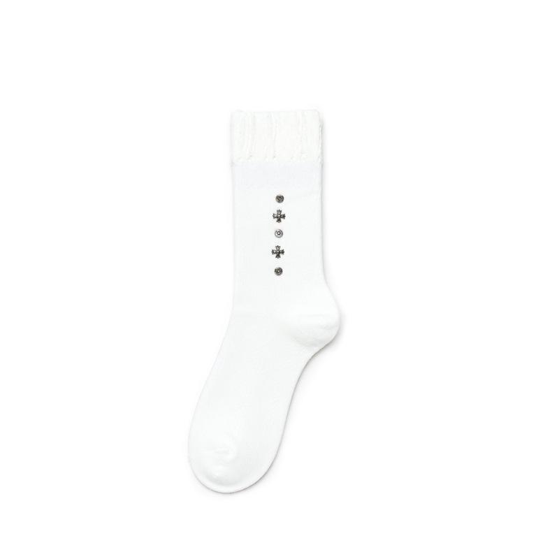 Women's Mid-Calf Socks with Metal Rivet Decor - Fine Combed Cotton, European Style Socks