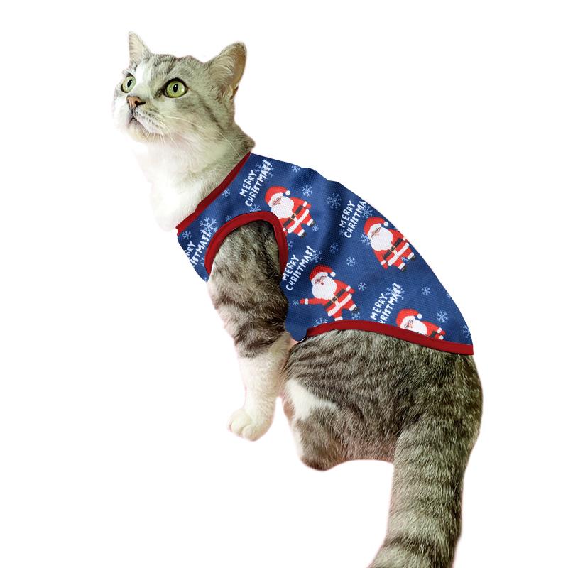 Cat Clothes Christmas Costume for Small Medium Cats Dog Funny Santa Claus Print Puppy Kitten Vest T-shirt Pet Outfits Party Gift