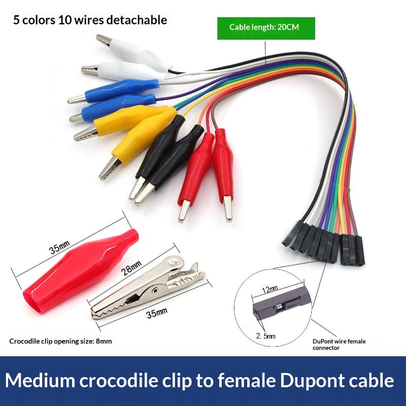 10-Pin Male/Female to Alligator Clip Test Cable Anti-Corrosion Insulated Lead for DIY Electronic Project Experiment