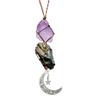 Ornement Suspendu de Voiture en Cristal Améthyste Décoration de Rétroviseur Intérieur Lune Suspendue Pierre Brute de Cristal Tourmaline Noire Décoration de Voiture