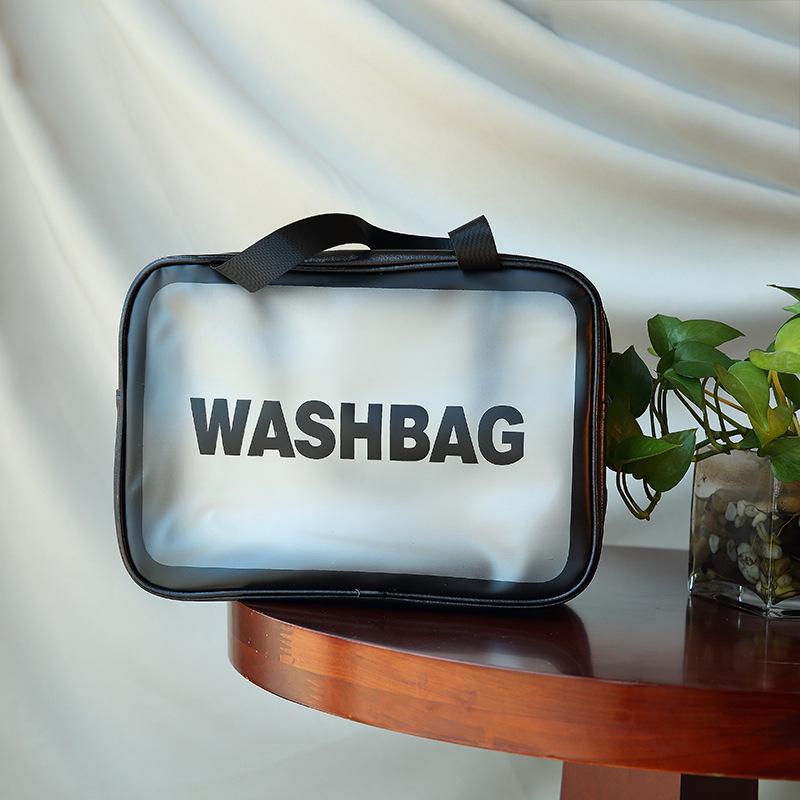 Transparent Three-Piece PVC Cosmetic Bag Set: Large, Frosted, Portable Storage for Women