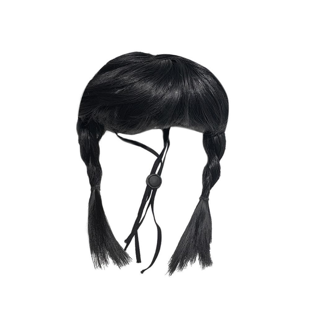 

Black Double Ponytail Pet Hairpiece Funny Elastic Strap Animal Wig High Temperature Fiber Universal Pet Wig Festival Cosplay