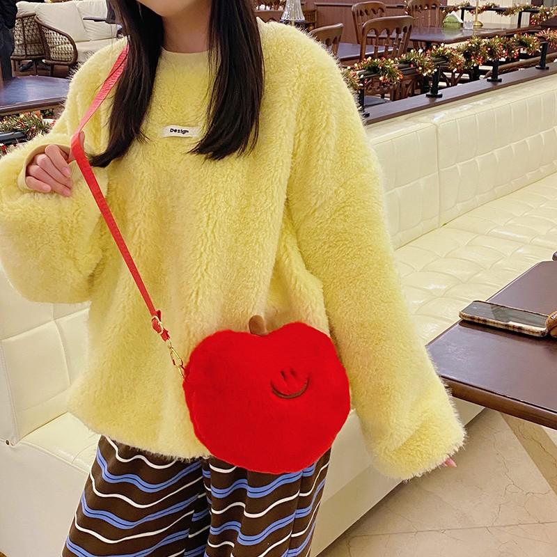 Cute Fruit Series Apple Lemon Plush Large Capacity Crossbody Bag Crossbody Backpack Plush Crossbody Bag