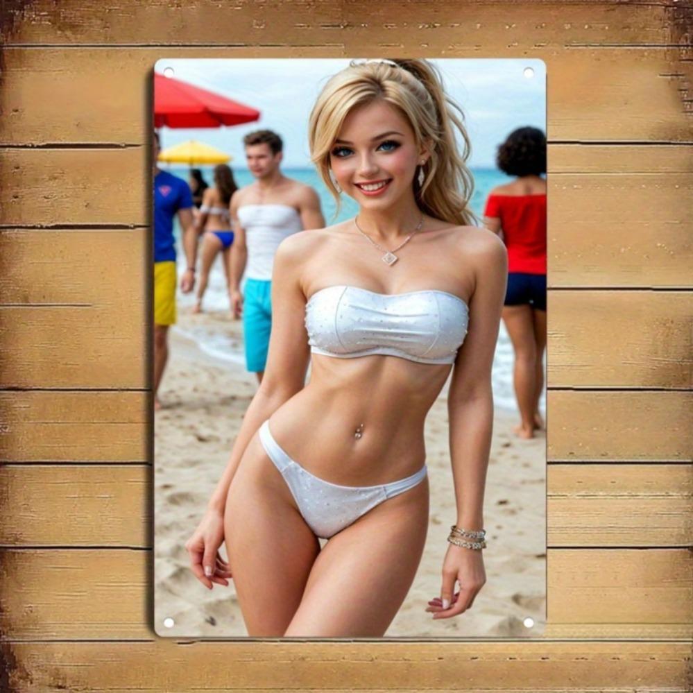 

Beach Theme Metal Wall Art Model Decorative Sign Waterproof Dustproof for Home Bar Cafe Seasonal Home Decoration 20x30cm