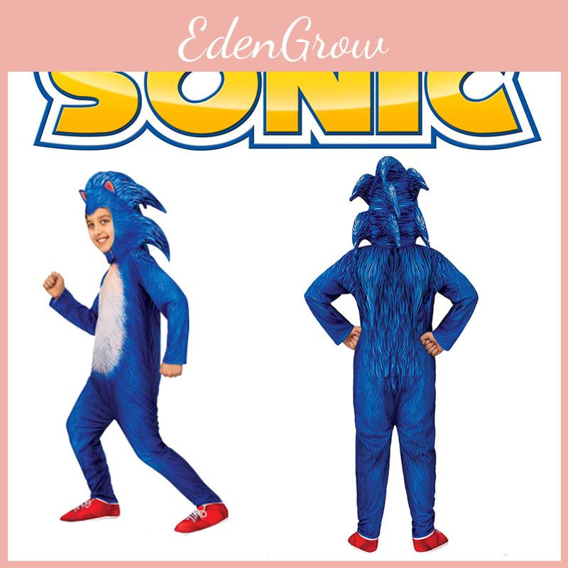 Blue Sonic Onesie With Gloves And Headgear For Kids Costume