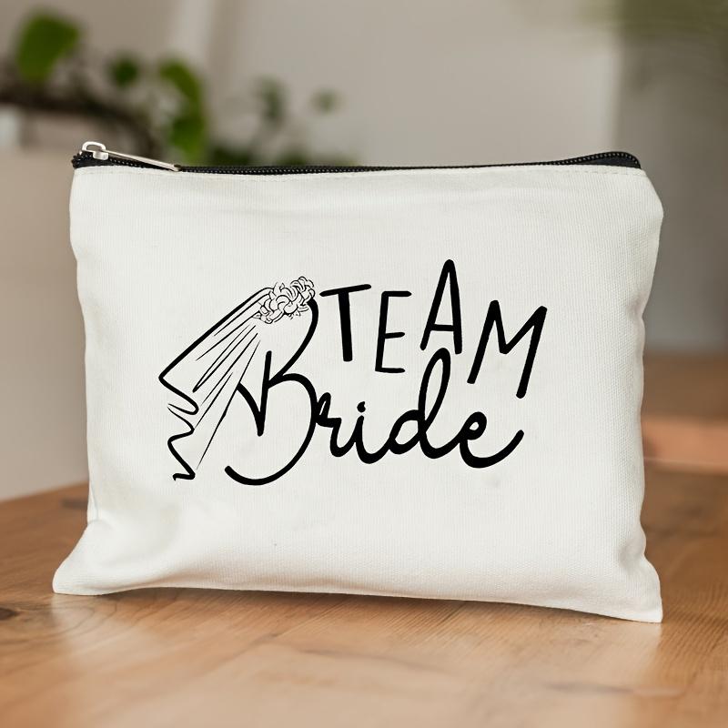 

1pc Bride Wedding Storage Bag - Elegant Bride Script & Floral Dress Illustration, Durable Polyester Makeup Brushes Pouch