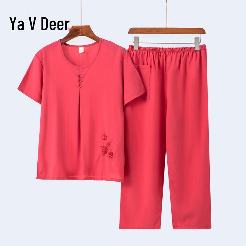 Yalu Women s Embroidered Short Sleeve Two-Piece Set 2XL