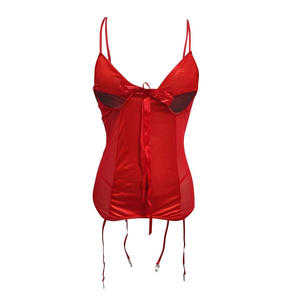 Ladies Sexy  Lingerie Plus Size  Bow Tie Mesh Nightdress Underwear Set