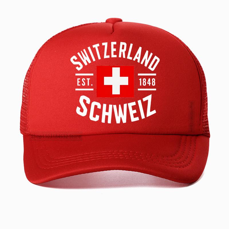Swiss Flag Pattern Breathable Mesh Baseball Cap Unisex Summer Trucker Hat Adjustable Snapback Adjustable