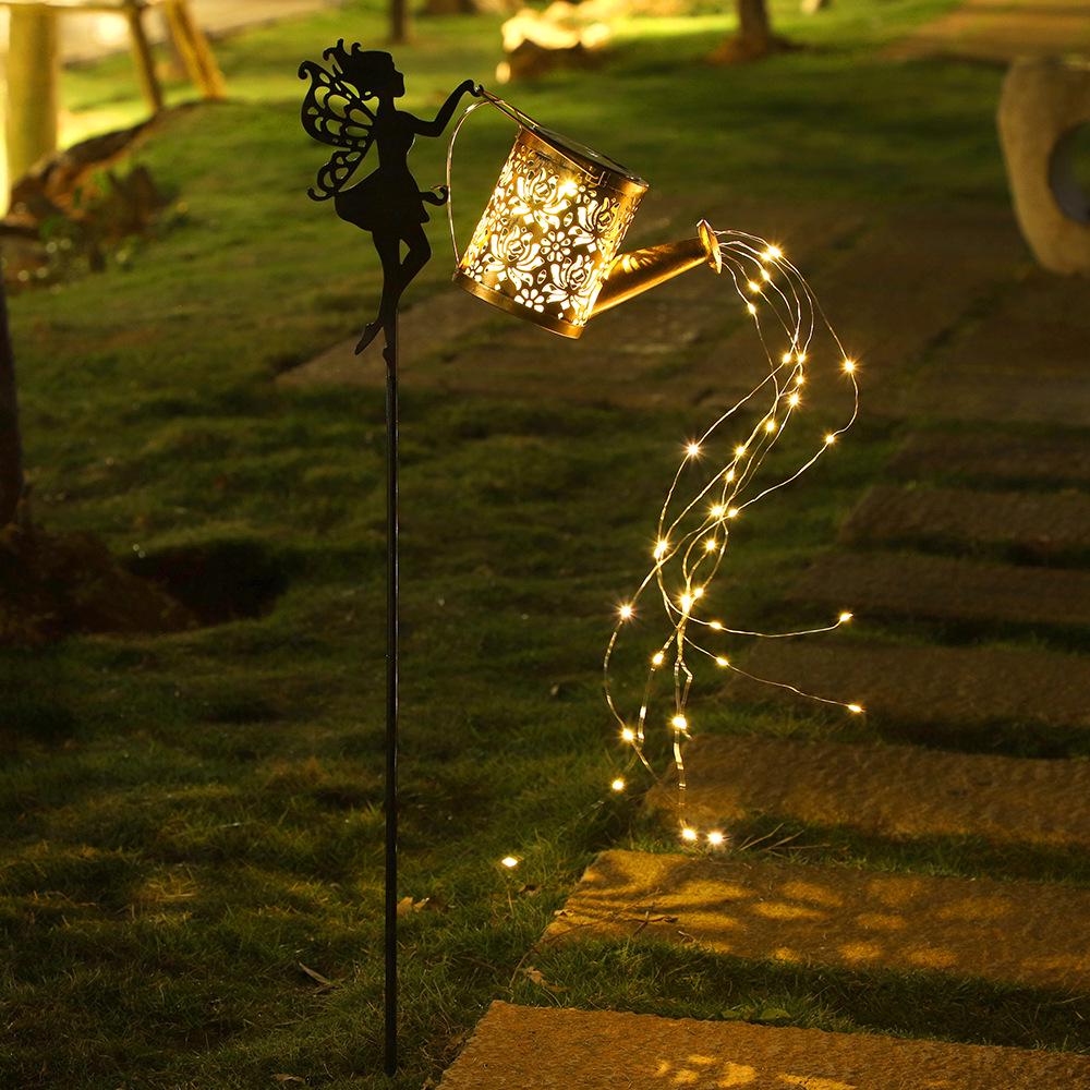 Solar Kettle Light: Outdoor Garden Decoration with Wrought Iron Water Sprinkler