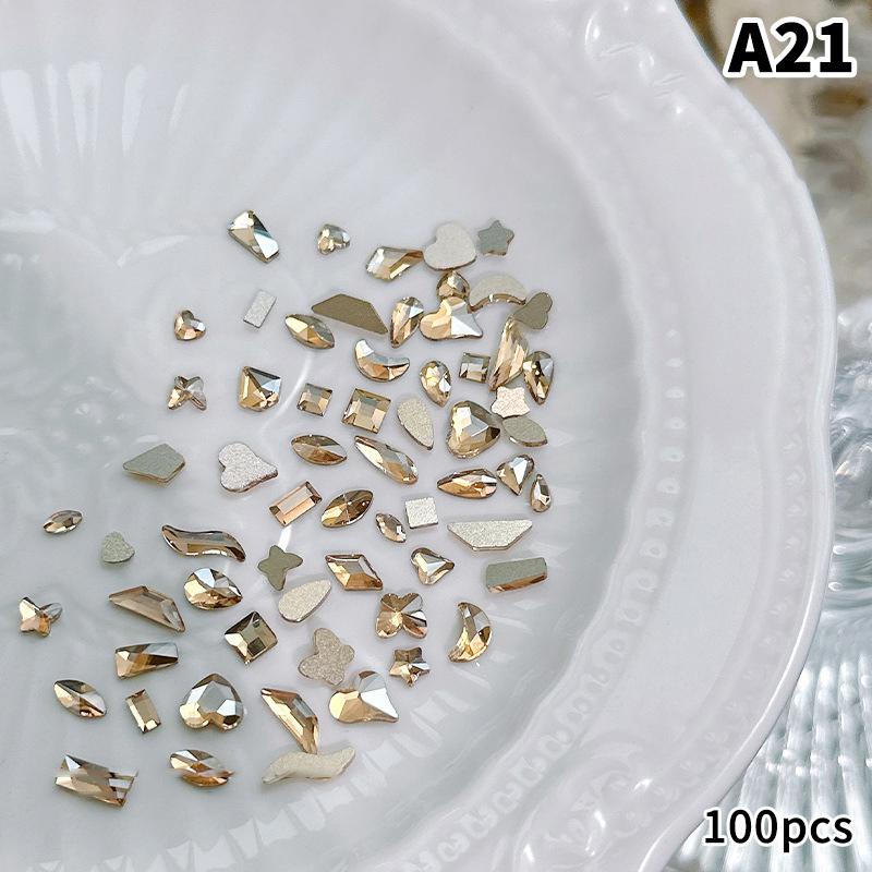 50 шт. Стразы для дизайна ногтей цвета шампанского 1-6 мм с плоской задней поверхностью, стеклянные кристаллы, горячая фиксация, алмазные украшения для ногтей, разные размеры A21
