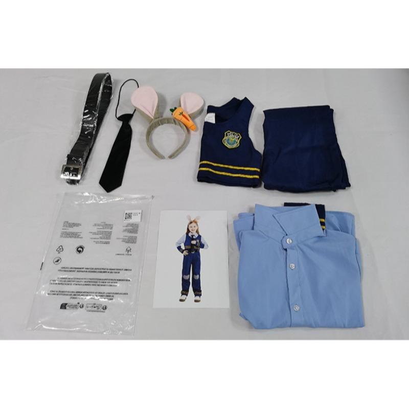 Kids Girls Animal Christmas Rabbit Police Shirt Pants Vest Belt Set Children New Year Halloween Cosplay Costumes Role Play Outfit