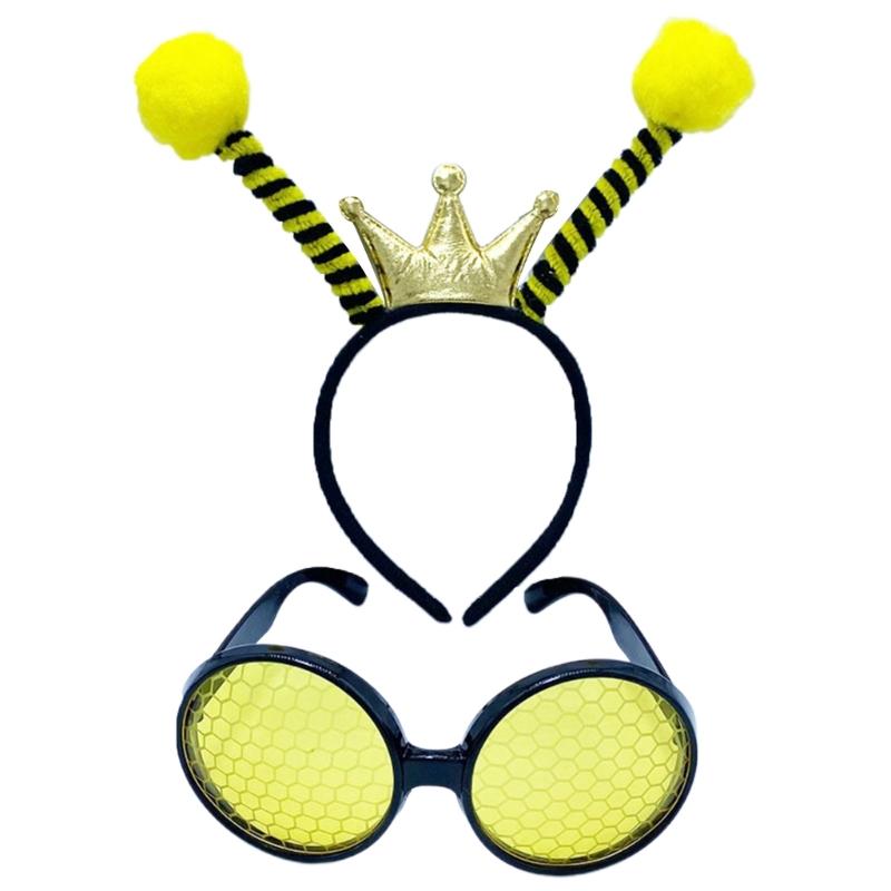 1set Cute Students Halloween Cartoon Bee Hairhoop & Sunglasses for Cosplay Party
