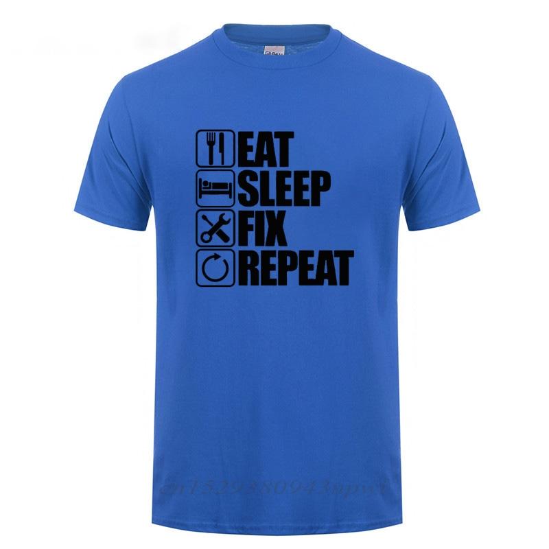 Eat Sleep Fix Repeat Mechanic Engineer T Shirt Funny Birthday Gift Fathers Day Present For Men Dad Father Grandpa Cotton Tshirt