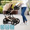 Stroller Cup Holder With Phone Holder, 3-in-1 Universal Bottle Holder, Double Drink Holder With 360-degree Rotatable Walker Phone Holder