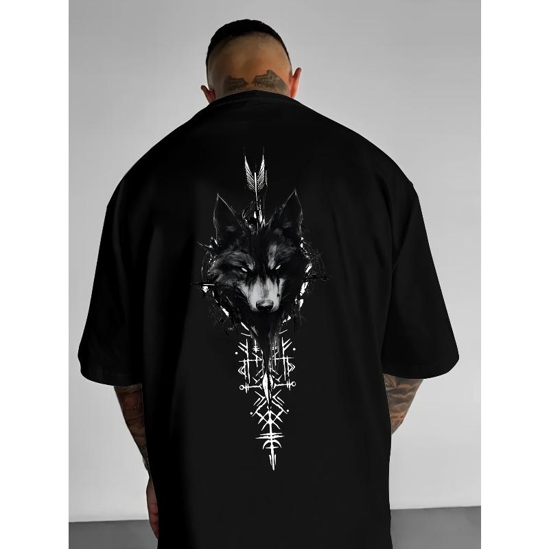 

Wolf Totem Print T-Shirt, Street Style Crew Neck Tee, Round Neck, Short Sleeves - The Perfect Men S T-Shirt 4XL