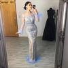 Pink Elegant Feather Long Sleeve Evening Dress Celebrity Banquet Host Playing Fishtail Dress LA10911