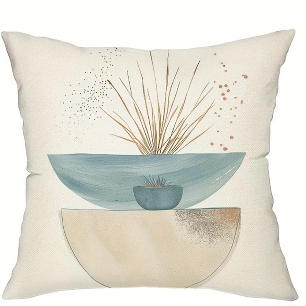 Abstract Minimalist Light Blue Geometric Leaf Pattern Printed Pillowcase Bohemian Sofa Cushion Cover Modern Home Decoration