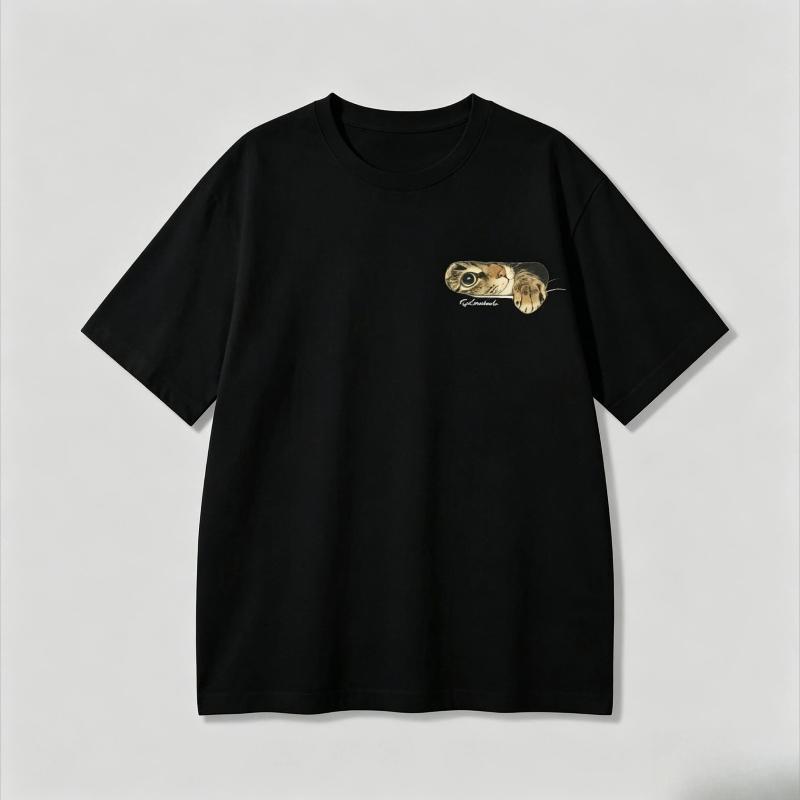 Korean Annoyed Cat Go Away Short-sleeved Printed T-shirt Top Cute Line Art Cat Meme Graphic Casual Streetwear for Women Men