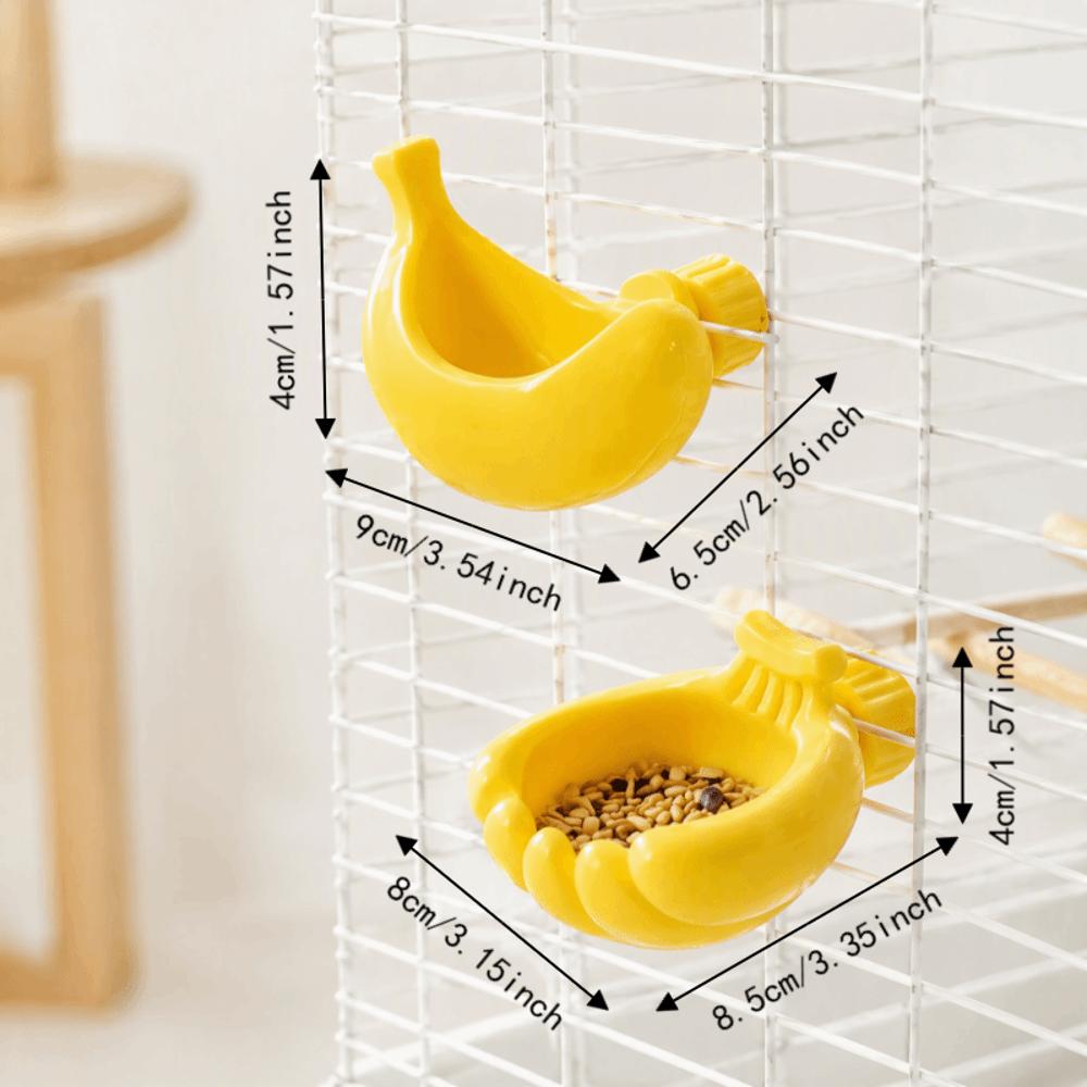 Detachable Bird Food Feeding Dish Anti-Splash Parrot Water Bowl Banana Shape Bird Feeder Budgie
