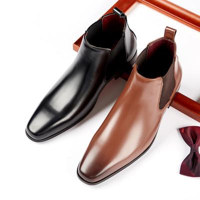 Nowe botki Chelsea Męskie oryginalne skórzane krótkie buty Sukienka biznesowa Małe kwadratowe buty z wysokimi noskami Skórzane buty z podwójną gumką