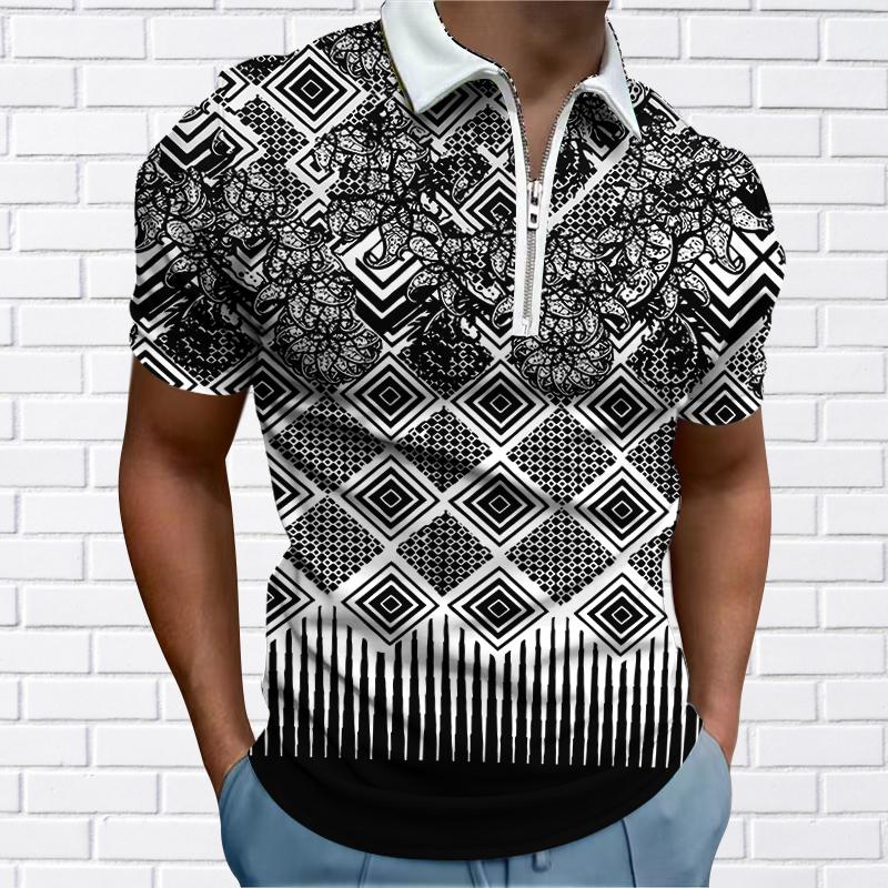 Herrenhemd Polo Casual Reißverschluss Kurzarm Mode Lässig Reißverschluss Sommer Frühling Normale Passform 3D Schiffe Print Hemd
