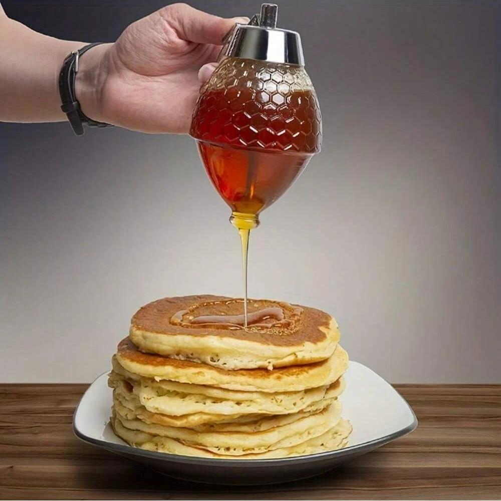 Vasetto Dispenser Sciroppo di Miele Contenitore Anti-Goccia Barattoli di Miele Vasetto Olio Tipo Push Vasetto Dispenser Miele Bottiglia Salsa Barattolo Sigillato Imbuto
