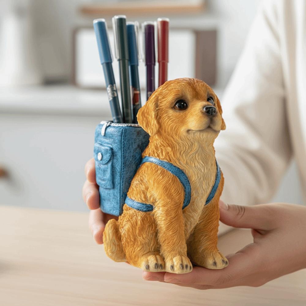 Creative Sculpture Golden Retriever Dog Pen Holder Cute Design Storage Box Pen Holder  Desk Use