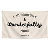 Fearfully Wonderfully Made Psalm Quote Wall Tapestry Beige Black Text Bible Verse Christian Religious Scripture Bedroom
