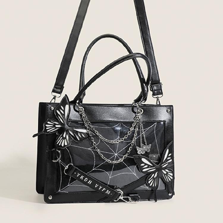 Punk Style Messenger Bags Halloween Gothic Butterfly Spiders Net Tote Bag