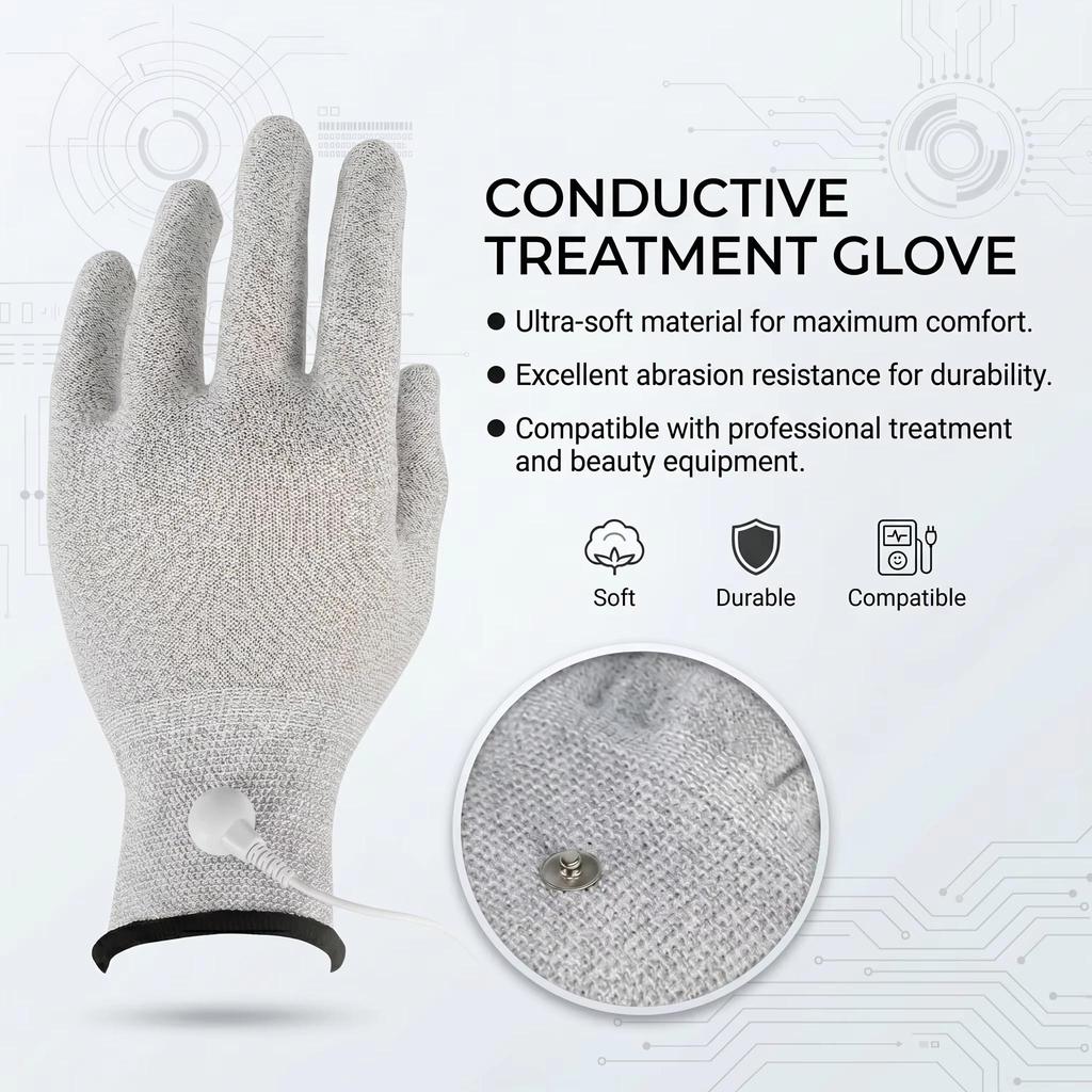 TENS EMS Massage Gloves 4 Mode 9 Level Hand Muscle Relaxation Device Beauty Spa Wellness Tool USB Rechargeable Silver Fiber