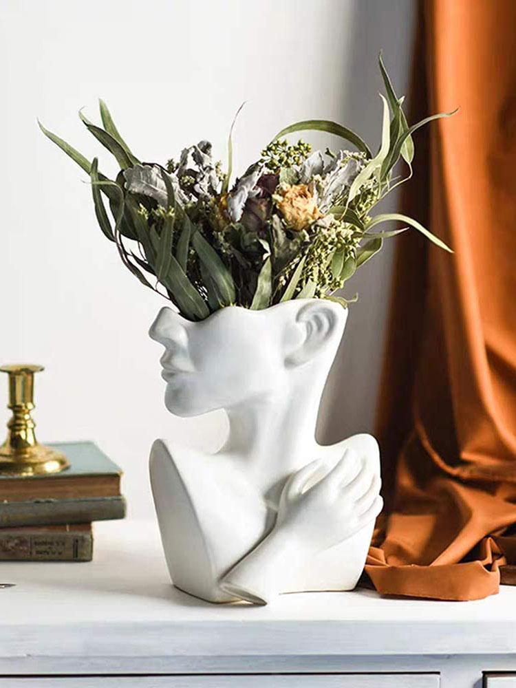 Ceramic Face Vase Modern Decorative Vase Centerpiece for Desk Table Bookshelf Home Accent White